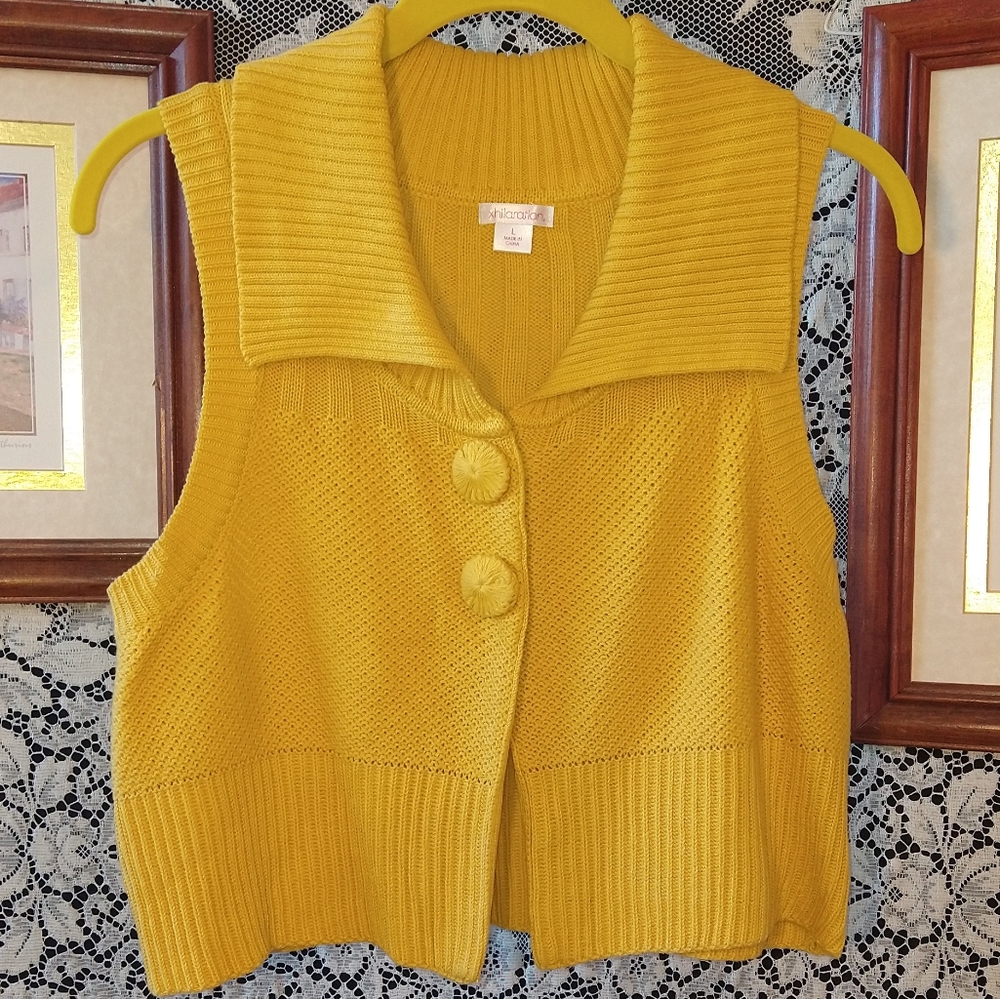 Xhilaration dark yellow knit shrug sweater sleeveless crop front button closure